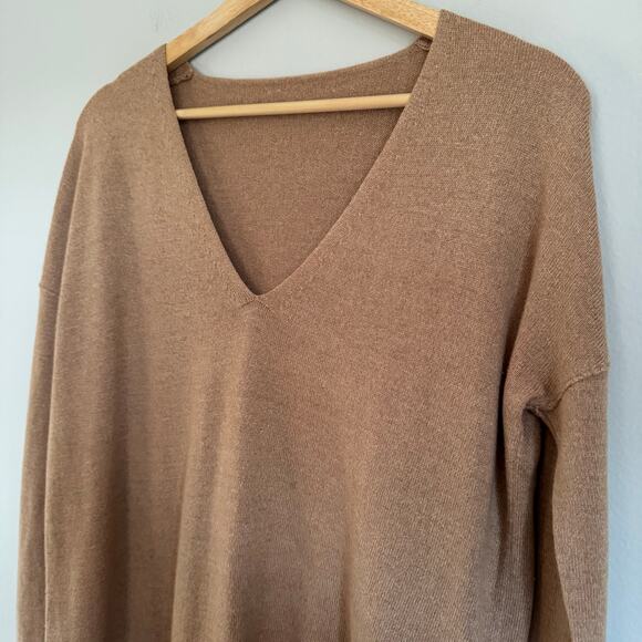 Aritzia Babaton Women's Sweater Camel Tan Wool Linen Blend Tunic Capsule - Picture 8 of 12